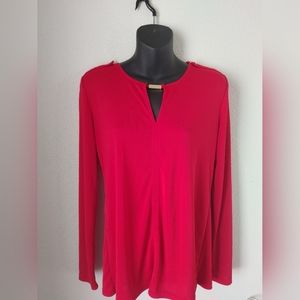 Ann Taylor Silky Long Sleeve Red Top Gold Bar Peek A Boo Detail Small